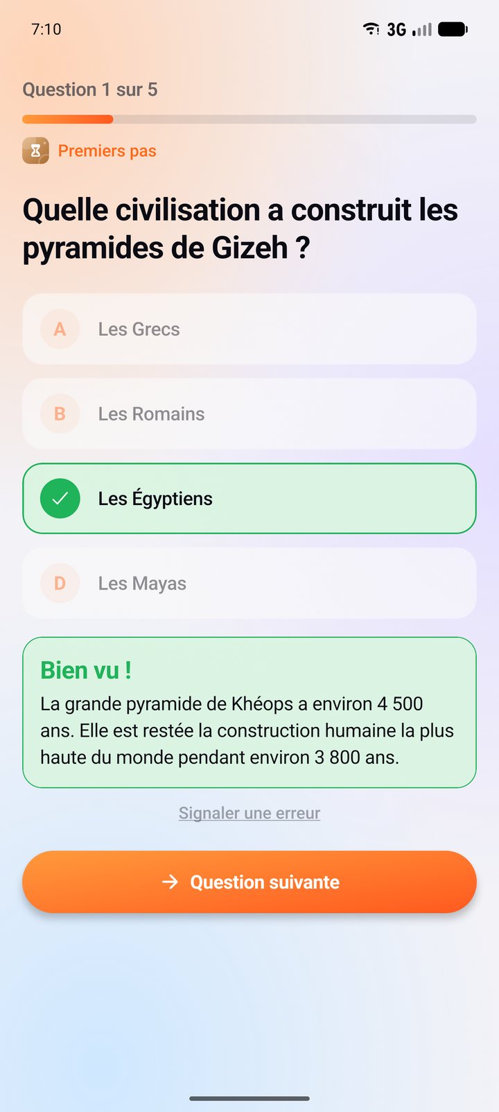 Une question du quiz avec son explication